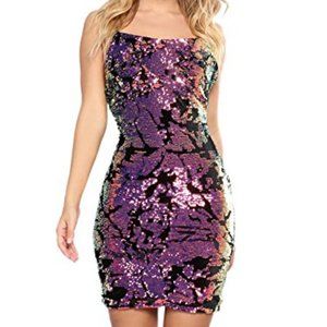 LVKIRING Sexy Backless Sequin Glitter Bodycon Mini Cocktail Party Club Dress